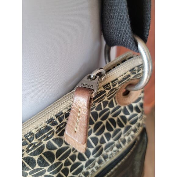 Fossil Key●Per Crossbody Purse Dot Canvas Faux Leather Y2K 2000 Adjustable Strap - Picture 10 of 16
